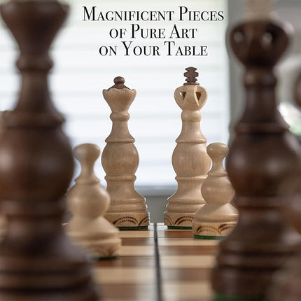Wegiel Legate Luxury Wooden Chess Set for Adults and Kids - 18 Inch Handcrafted from Premium Beech and Birch Wood - Unique Folding Design with Chess Piece Storage