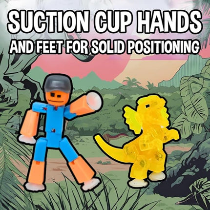 Zing Stikbot Dino Theme Pack Bundle, Set of 2 Stikbots, 2 Stikbot Dinos and Dino-Themed Accessories, Create Stop Motion Animation (Mixed)