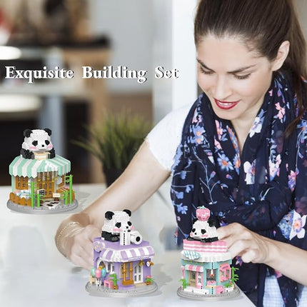 Street View Coffee Shop Mini Building Blocks,911 Pieces Cute Panda Animal Micro Building Sets,Simulation Architecture Construction Toy,Creative Gifts for Adults Teens 12+