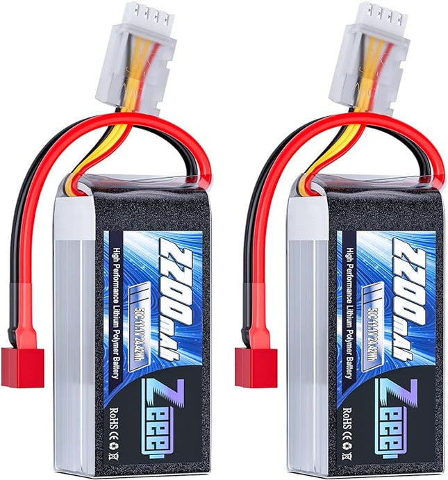 Zeee 3S Lipo Battery 2200mAh 11.1V 50C Shorty Pack Battery with T Connector for RC Car Truck Vehicles RC Boat RC Drone Airplane Quadcopter Helicopter FPV RC Hobby Models (2 Pack)