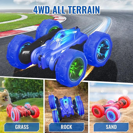 Rechargeable Remote Control car with Colorful Lights, Double Sided RC Stunt Car for Kids Fast USB-C Charging 360° Rotation 4WD Car Toys for Aged 3-12 Gift