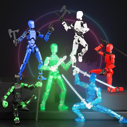 Luminous T13 Action Figure Set, 6PCS Robot Action Figure Titan 13 3D Printed Toys Articulated, for Modeling Enthusiasts Etc Birthday Gifts for Kids 3-8 Years Old, Grow in Dark （Assembly Required）