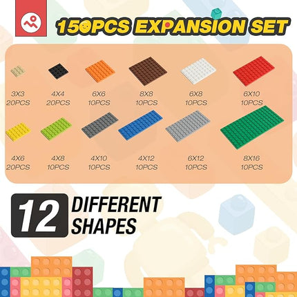 150 Pieces Classic Building Baseplate, 12 Sizes Small Base Plates, Compatible with All Major Brands Building Blocks, 12 Colors