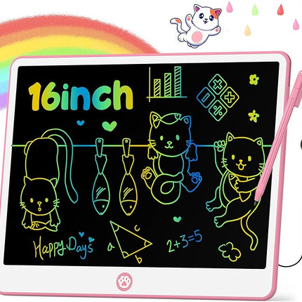 Hockvill LCD Writing Tablet for Kids 16 Inch, Toys for Girls Boys Drawing Pad for 3 4 5 6 7 Year Old Kids Toys, Easter Basket Stuffer for Kids, Toddler Doodle Board Travel Essentials - Pink