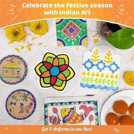 Imagimake Indian Art Forms- Arts and Crafts for Kids Ages 8-12, Learn 5 Indian Art Forms-Madhubani, Warli, Lippan, Mandala & Block Printing Arts, DIY Craft Kit for Girls & Boys- Gift for Kids