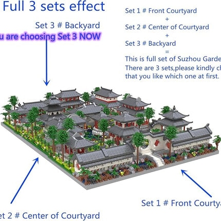 Architecture Chinese Style of Suzhou Garden,Set 3 Backyard, Micro Block,Classical Famous Building Block Set,Asian Cultures,3988 PCS for Adults and Teens