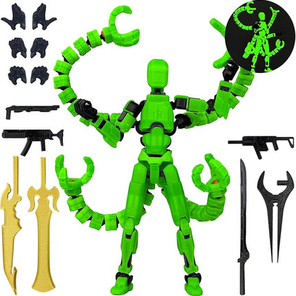 Already Assembled T13 Action Figure Accessories,T13 Multi-Jointed Movable,for Collectors Desktop Decorations t-13 Movability 3D Printed Toys (Luminous Green, 7.2 Inch)