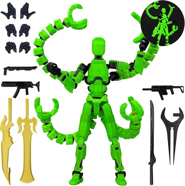 Already Assembled T13 Action Figure Accessories,T13 Multi-Jointed Movable,for Collectors Desktop Decorations t-13 Movability 3D Printed Toys (Luminous Green, 7.2 Inch)