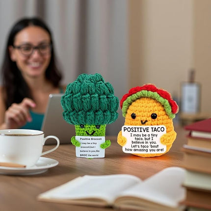 Mom Sister Gifts for Mothers Day Friends Birthday Gift for Women Men, Mini Positive Taco Emotional Inspirational Support Handmade Knitted Crochet Animals Christmas Stocking Idea Cute Desk Decor