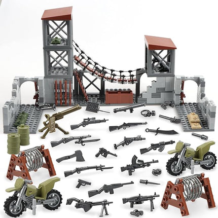Finger Rock Military Series Small Suspension Building Set, WW2 Army Mini War Accessories Kits, DIY Defence Base Guard Tower Guns Army Supplies Block Toy for Kids 8-14