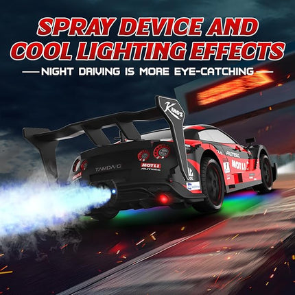 Remote Control Car RC Drift Car 1:16 Scale 4WD RC Vehicle with LED Lights 2.4GHz 30km/h RTR High Speed Racing Sport Toy for Adults Boys Girls Kids Gift 2Pcs Rechargeable Battery