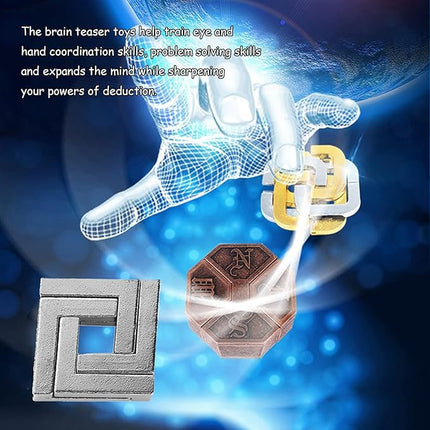 FantasyDay 4 Pcs Brain Teaser Puzzle,Metal Puzzle, Unlock Interlock IQ Test Game, Magic Trick Toy Gift for Kids and Adults