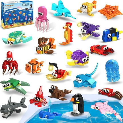 HOGOKIDS 24 Pack Party Favors for Kids Building Set - 629PCS Marine Animals Building Blocks Toy for Goodie Bag Stuffers Classroom Prizes, Valentines Day Easter Birthday Gift for Boys Girls Ages 6-12