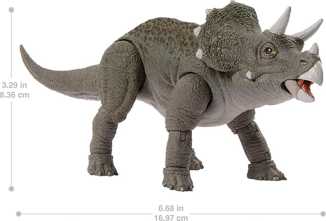 Mattel Jurassic World Hammond Collection Dinosaur Action Figure Toy, Juvenile Triceratops Premium Movie Design with Glass Eyes & 14 Points Articulation