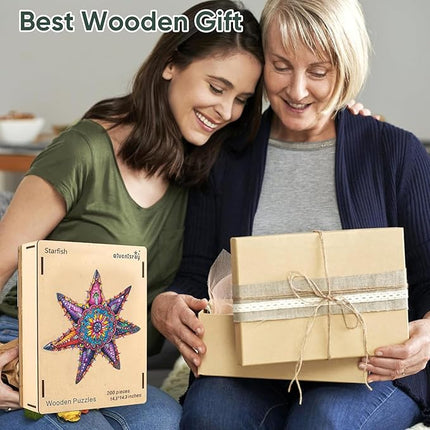 Wooden Puzzles for Adults 500 Piece, Starfish Ocean Jigsaw Puzzles Royal Unique Shape Adult Puzzles, Irregular Wood Puzzles Creative Gift for Adults and Kids Family Game (20.3x20.3 in)