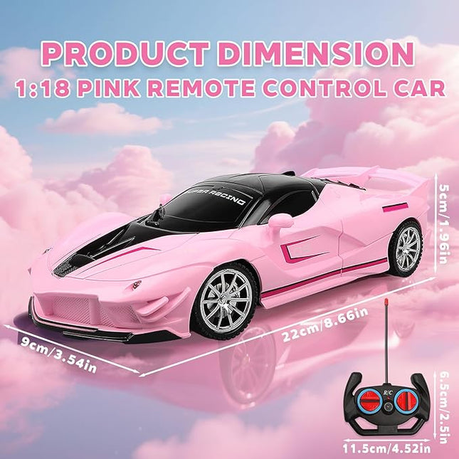 Remote Control Racing Car, 1:18 High Speed RC Cars Toys for Boys Girls, Vehicle Toy with Lights & Controller, Christmas Birthday Gifts for Kids Age 3+ (Pink)