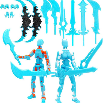 T13 Action Figures (Grow in The Dark Blue) Titan 13 Action Figures 3D Action Figure Set Already Assembled Dummy 13 Nova T-13 Robot 3D Printed Multi-Jointed Movable Toy(Blue Orange+Blue White)