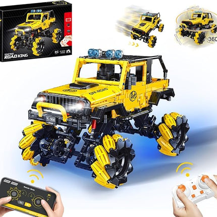 Off-Road Car Building Kits with Remote Control for Adults,Technic Pickup Truck Building Blocks Toys,STEM Engineering Gift for Mens,Boys,Kids-1490PCS(Yellow)