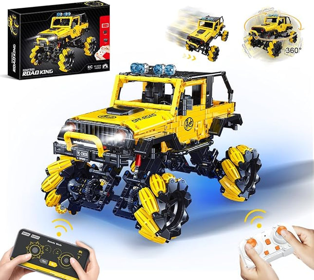 Off-Road Car Building Kits with Remote Control for Adults,Technic Pickup Truck Building Blocks Toys,STEM Engineering Gift for Mens,Boys,Kids-1490PCS(Yellow)