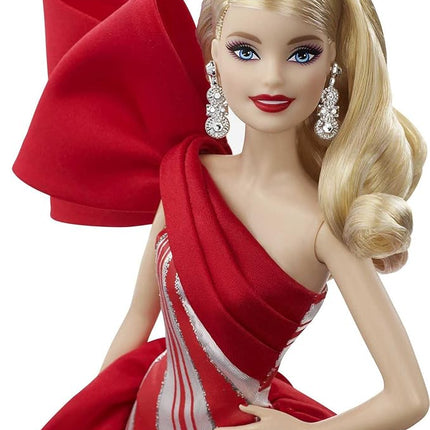 Barbie 2019 Holiday Doll, 11.5-inch, Blonde, Wearing Red and White Gown, with Doll Stand and Certificate of Authenticity