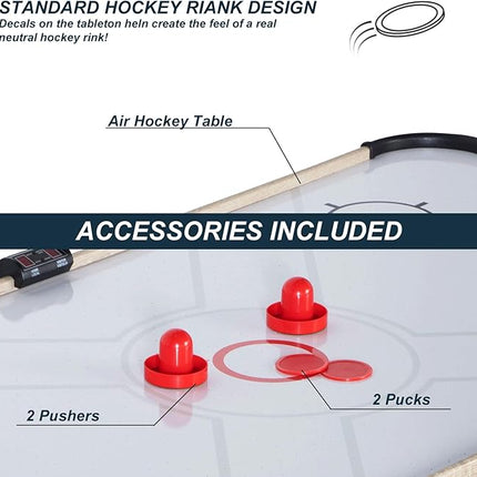 58 Inch LED Folding Air Hockey Table for Family, Foldable Sports Hockey Game Set w/2 Pucks, 2 Pushers, Powerful Motor, Hockey Table for Adults and Kids, Home Game Room