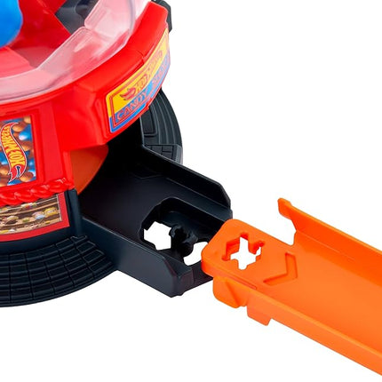 Hot Wheels Toy Car Track Set, Gumball Machine Playset with 1:64 Scale Die-Cast Donut-Shaped Vehicle & Speed Snap Track, Downtown City Candy Shop