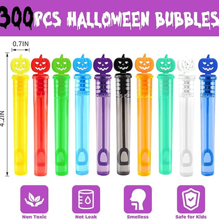 300PCS Halloween Party Favor, Halloween Bubble Wands for Kids, Halloween Trick or Treat Toys, Goodies Bag Fillers, Pinata Fillers, Mini Bubble Wands for Party Supplies
