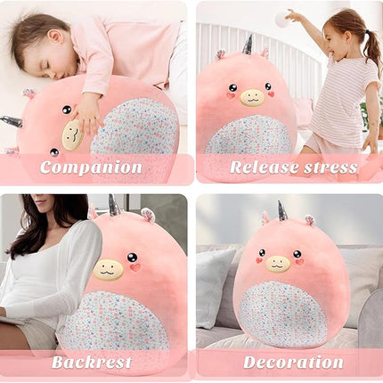 20-Inch Large Unicorn Plush Pillow with Floral Belly Cute Soft Hugging Plush Toy Jumbo Stuffed Animal Birthday for Girls Kids Adults, Pink
