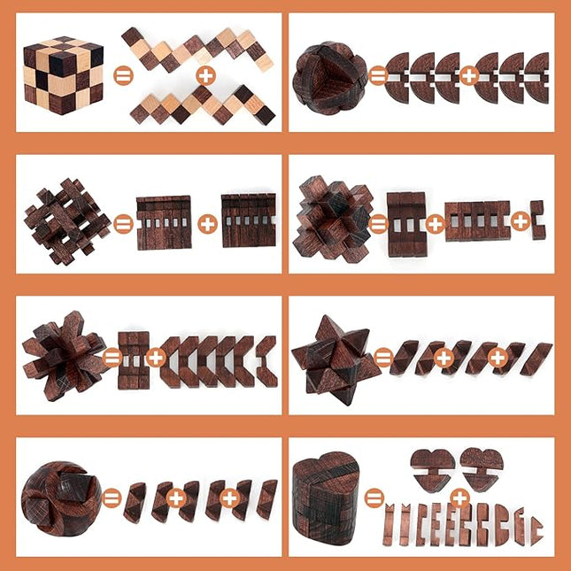 8 Pcs Brain Teaser Puzzles for Adults Teens - Wooden Puzzles 3D Puzzle Game Toys for Adults Teens - Unlock Interlocking Puzzle Adult IQ Education Smart Toys