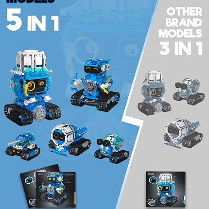 5 in 1 STEM Robot Building Toys for Boys Age 8-13, 494PCS Remote & App-Controlled Set Educational Coding Toy, Kids DIY Sound & Light Interactive Science Sets, Gift for Boys Girls 10-12