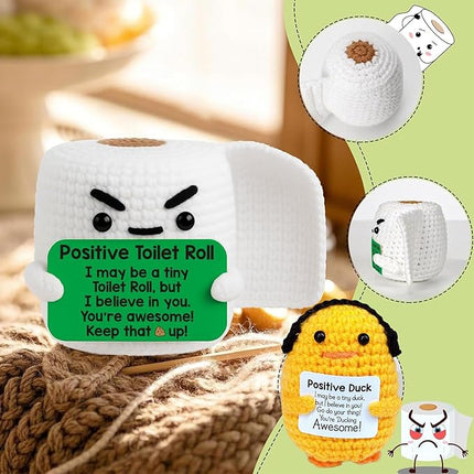 Inspirational Birthday Gifts for Women - Handmade Positive Emotional Uplifting Support Small Funny Cute Crochet Duck Paper Towel Pickle for Her Him Men Friends Coworkers Colleges Graduation