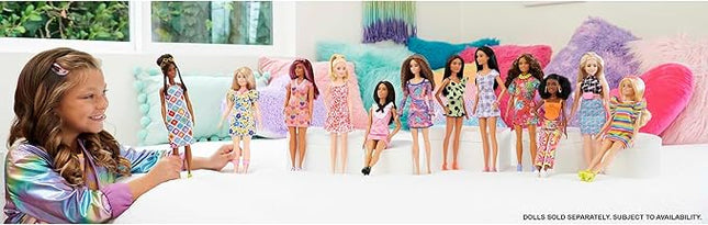 Barbie Fashionistas Doll #201, Athletic Body with Curly Brunette Hair, Graffiti-Print Dress & Accessories Including Boots & Chain Necklace