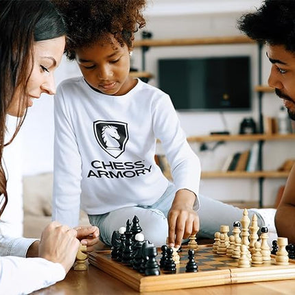 Chess Armory Wooden Chess Set 15 Inch - Classic Handcrafted Game Board for Adults and Kids with Extra Queen Pieces and Storage Box - Ideal for Home and Travel - Non-Magnetic