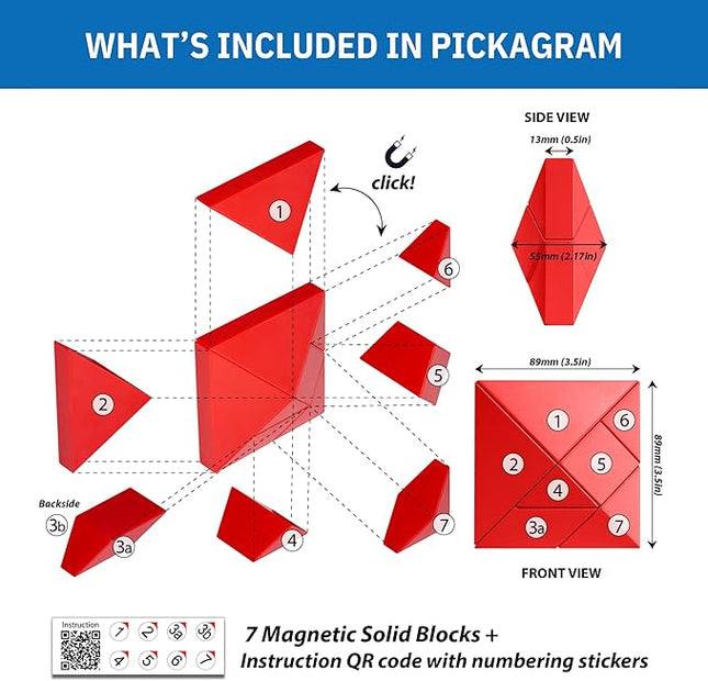 Pickagram Tangram 3D Magnetic Puzzle for Kids (8-12), Adults & Seniors | STEM Certified Fidget Puzzle - Magnetic Pattern Blocks for Cognitive Development, Creativity & Focus - Reverse Panda
