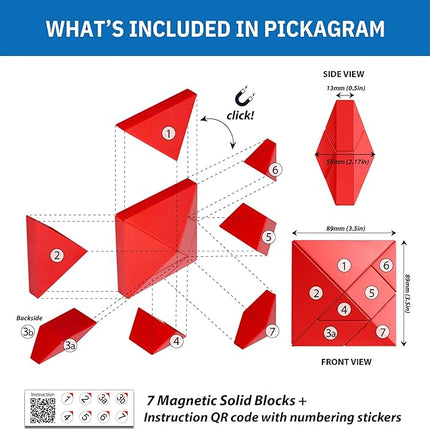 Pickagram Tangram 3D Magnetic Puzzle for Kids (8-12), Adults & Seniors | STEM Certified Fidget Puzzle - Magnetic Pattern Blocks for Cognitive Development, Creativity & Focus - Purple