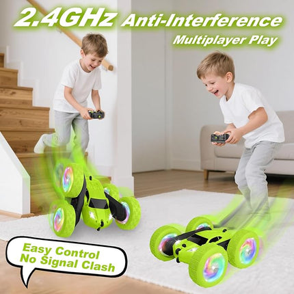 Remote Control Car, Stunt RC Cars, 2.4GHz Double Sided 360° Flips RC Crawler, Outdoor Toys for Kids Ages 4-8, Upgraded USB-C Modular Battery, 5 6 7 8 9 10 +Year Old Boys Birthday Gifts Green