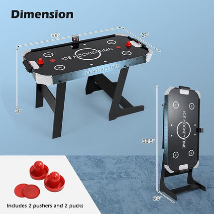 KOTEK Foldable Air Hockey Table, 56 Inch Air Table Hockey Game with Powerful 12V Motor, Digital Led Scoreboard for Kids & Adults, Hockey Game Table for Home, Game Room, Office