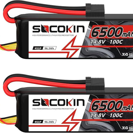 4S Lipo Battery 14.8V 6500mAh 100C Lipo Batterie with TR Connector Plug Soft Case for RC Car X-Maxx RC Boat RC Racing Truck Helicopter Airplane