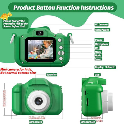 Upgrade Dinosaur Kids Camera, Christmas Birthday Gifts for Girls Boys 3-12, 1080P HD Selfie Digital Video Camera for Toddlers, Cute Portable Little Girls Boys Gifts Toys for 3 4 5 6 7 8 9 Years Old
