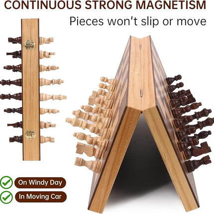 Wooden Chess Set with Folding Board - 15" Classic Magnetic Chess Set with Protective Bag for Adults, Chess Lovers Tournament Professional Beginner