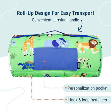 Wildkin Kids Original Nap Mat – Cozy Kids Sleep Mat with Pillow, Ideal for School & Travel - Wild Animals