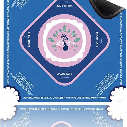 Mahjong Mat-Non-Slip Noise Reduction Gaming Mat,with Playing Instructions for Learnin,for Mahjong、Poker-Board Games、Card Games、Dominoes (31.5In*31.5In) (Blue)