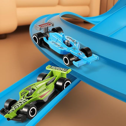 Flexible Track 16.4 Ft Starter Set, Flexible Race Car Ramp Track for Ages 3 & Up with Suction Cups Compatible with Hot Wheels and Diecast 1/64th Cars