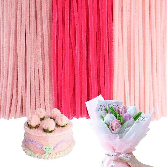 Caydo 300 Pieces Pink Pipe Cleaners, Thick Fluffy Chenille Stems, Pipe Cleaner Crafts for Arts & Crafts, Perfect for Making Animals, Flowers, and Valentine's Day Decorations