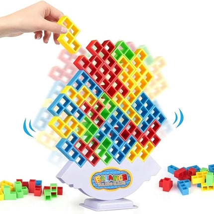 64 Pcs Tetra Tower Stack Game, Team Tower Tumble Giant Stacking Game, Balance Stacking Blocks Game for Kids Ages 6-12 & Adults, Family Party Board Games, Educational STEM Toys (2-4 Players)