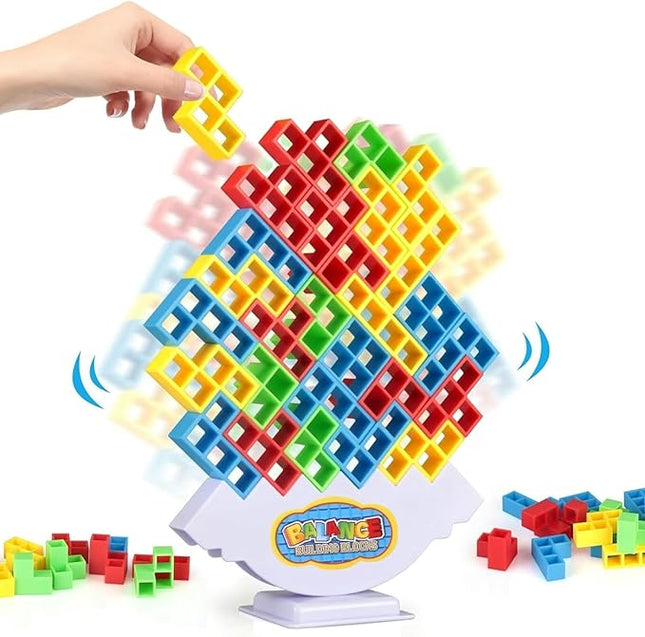 64 Pcs Tetra Tower Stack Game, Team Tower Tumble Giant Stacking Game, Balance Stacking Blocks Game for Kids Ages 6-12 & Adults, Family Party Board Games, Educational STEM Toys (2-4 Players)
