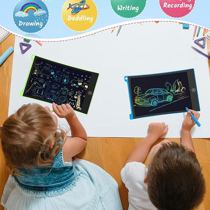 TECJOE LCD Writing Tablet, 8.5 Inch 2 Pack Colorful Doodle Board Drawing Tablet for Kids, Kids Travel Games Activity Learning Toys Birthday Gifts for 3 4 5 6 Year Old Boys and Girls, Blue Green