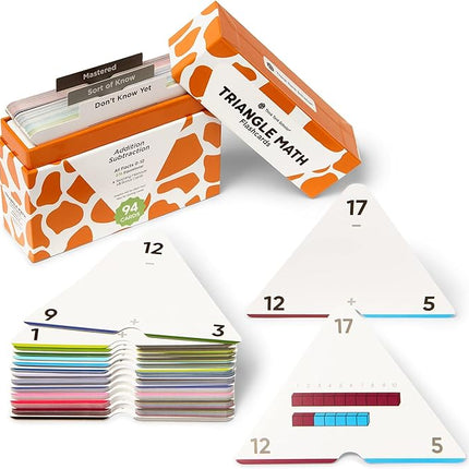 Think Tank Scholar Triangle Addition & Subtraction Flash Cards Set (376 Math Equations), All Facts 0-12 - Color Coded, for Kids in Kindergarten, 1ST, 2ND & 3RD Grade - Has Three Corners