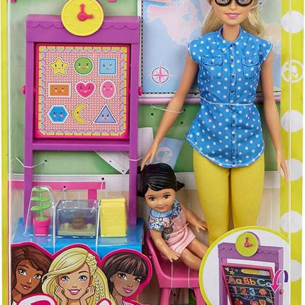 Barbie Teacher Dolls & Playset with Fashion Doll, Small Doll, Furniture & Accessories Including Flipping Blackboard