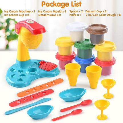Color Dough Sets for Kids Ages 4-8, Play Kitchen Ice Cream Maker Color Dough Set for Kids Ages 3+, Arts Crafts play Food Toys for Girls Boys,8 Cans of Modeling Compound,2 oz Cans,Multicolor